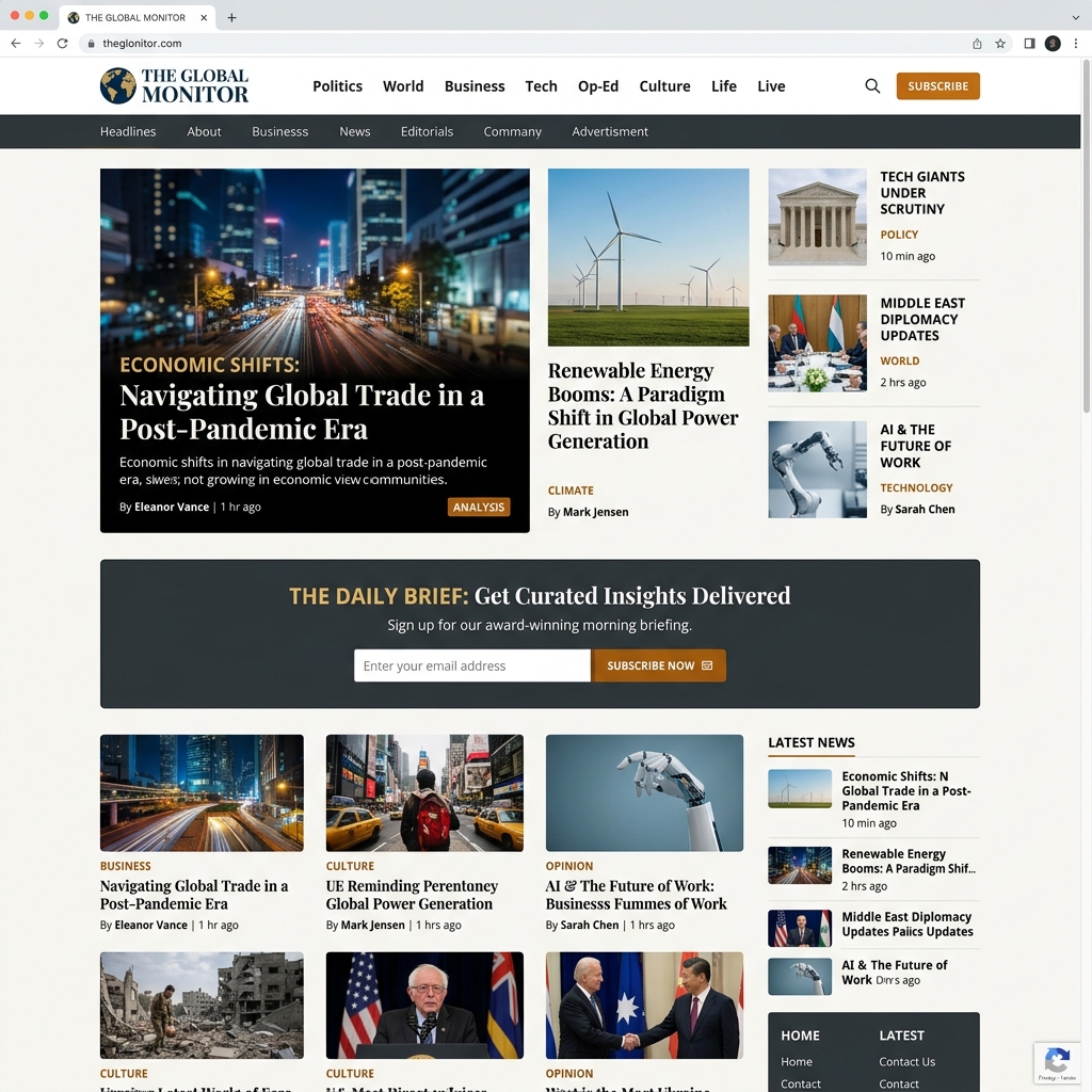 Portal editorial — homepage com artigos e newsletter